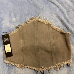 Fashion nova Gray denim corset top with‎ fringe details women Size S